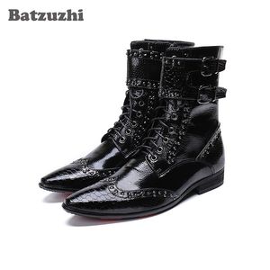 Batzuzhi Moda Botas De Couro Dos Homens Apontou Toe Militar botas hombre Homens Coreano Preto Vestido Ankle Boots Masculino Fivelas, grande US6-12