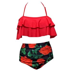 9 stilar Dam midja Polka Dot Bikini Sexigt tryck Badkläder Sommar Beachwear Lotus Leaf Floral Bikini Set BH Baddräkt Baddräkter Dam