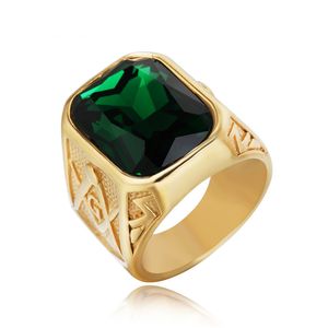 Wysokiej jakości marka 316 Złota ze stali nierdzewnej Złoto Masońskie Mason AG Pierścienie Freemason Biżuteria z niebieskim zielonym czerwonym czarnym CZ Kamieniem dla mężczyzn