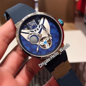 Nowy Mega Mega Yacht 6319-305 Tourbillon Automatyczny Zegarek Niebieski Dial Stalowy etui Niebieski Gumowy Pasek Gents Zegarki Hello_watch 6 Kolor