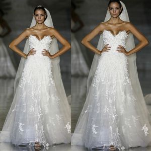Winter Elie Saab A Line Wedding Dresses Strapless Lace Appliqued Bridal Gowns White Tulle 3D Flower Wedding Dress robes de mariée