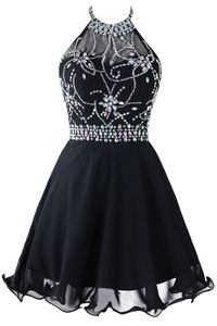 2019 Sexy Crystal Halter Mini Prom Dresses With Lace Up Plus Size Homecoming Cocktail Party Special Occasion Gown Vestido Fiesta BH48