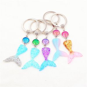 Sjöjungfru tail keychain tjejer pekiner nyckelring kedja ring dekorativa hängen för kvinnor väskor bilnycklar telefon tillbehör bröllopsfest mamma gåvor