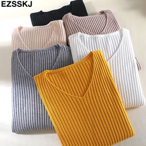 Podstawowa V-Neck Solidne Jesień Sweter Winter Pullover Kobiet Kobieta Dzianiny Sweter Slim Długi Rękaw Badycon Tanie