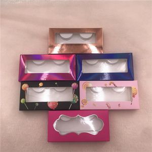 20/50PC Wholesale Paper Lash Box Blue Pink Color Soft Empty Custom Eyelashes Packaging