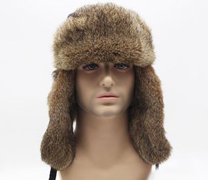 High Quality Mens Women Rabbit Hair Fur Winter Hats Trapper Hat With Ear Flaps Warm Snow Caps Russian Thicken Hat Bomber Cap