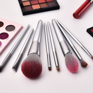 Silberfarbenes Lidschatten-Make-up-Pinsel-Set, 10-teiliges Pinsel-Werkzeug-Zubehör für lose Puder-Rouge-Kosmetik, superweiches Nylonhaar, DHL-frei