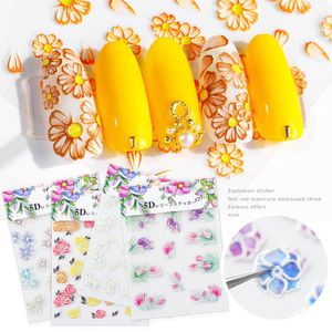 Akrilik Kazınmış Çiçek Yaprak 5D Nail Art Sticker Beyaz Pembe Gül Kabartma Çıkartmalar DIY Çivi Dekorasyon
