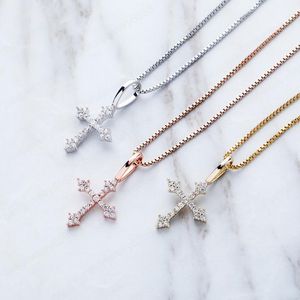 Hip hop 925 silver cross Zircon Pendant Necklace Gold Color Iced Out color Pendant Diamond gold silvery Bling Bling Necklace