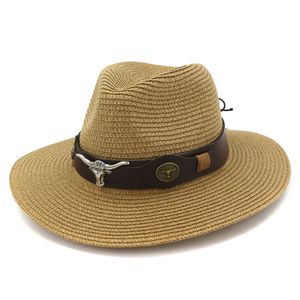 Summer Paper Straw Jazz Cowboy Cowgirl Hats Cow Head Decor Women Men Ladies Outdoor Travel Beach Sunshade Cap Sunhat Sombrero