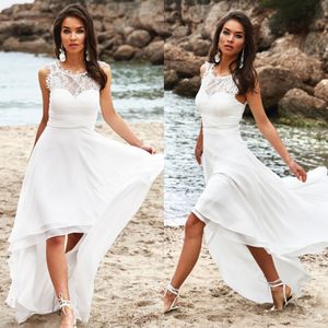 Modest Linea Raffealli A Line Wedding Dresses Jewel Sleeveless High Low Hollow Lace Applique Wedding Gowns Sweep Train robe de mariée