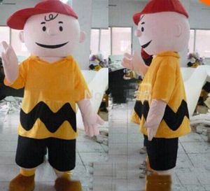 Halloween Charlie Mascot Kostym Toppkvalitet Vuxenstorlek Cartoont Red Hat Boy Christmas Carnival Party Costumes Gratis frakt