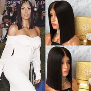 Short Lace Front simulation Human Hair Wigs For Black Women Brazilian Straight Synthetic Bob Lace Wig pre plucked baby hair