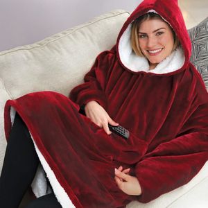 Hoodie Blanket Outdoor Winter Hooded Coats Warm Slant Robe Bathrobe Sweatshirt Fleece Pullover Blankets för män Kvinnor