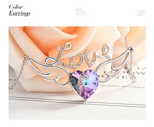 Fashion-European och American Wind Purple Light Angel Wing Necklace med Swarovski Crystal Necklace