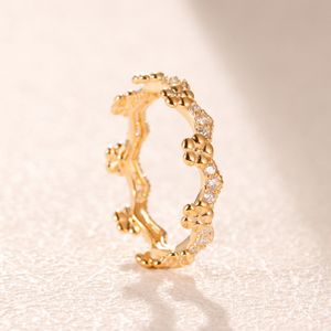 18K gult guld Bröllopsring Original Box för Pandora Flower Crown 925 Sterling Silver ringar Dam Bröllopspresent Ring set