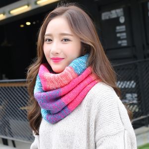 Wholesale-Rainbow color scarf new autumn and winter knitted high quality warm neck sleeve student couple scarf