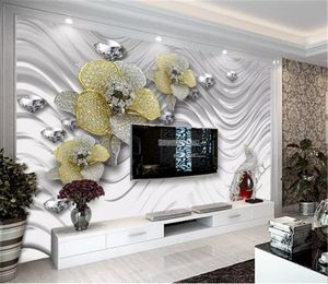 Atacado 3d papel de parede textura de metal jóias flor sala de tv fundo parede decoração papel de parede umidade