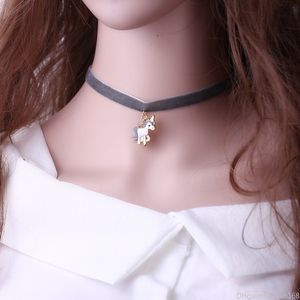 Ribbon Choker Necklace for Women Girls Children Kids Enamel Cartoon Unicorn Pendant Animal Lace Choker Statement Necklace Party Jewelry