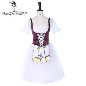 Traje de palco de balé adulto la fille mal gardee feminino meninas profissional balé longo vestido tutu vinho romântico balé traje tutu b236s