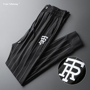 Carta Bordado Calças listradas Homens Preto Cordão Médio Calça Completa Moda Designer Calças Casuais Mens