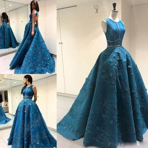 2020 New Arrival A Line Evening Dresses Hollow Sleeveless Lace Applique Sequins Formal Dresses Sweep Train Jewel Neck Party Gown