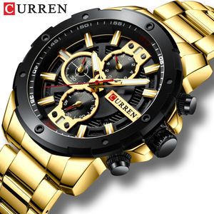 Relógios esportivos masculinos de luxo marca curren moda relógio de quartzo com aço inoxidável casual negócios relógio de pulso masculino relojes