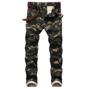 Men Slim Stretch Jeans Army Green Printed Casual Pants Men Camo Jeans Personality with 6 Colors