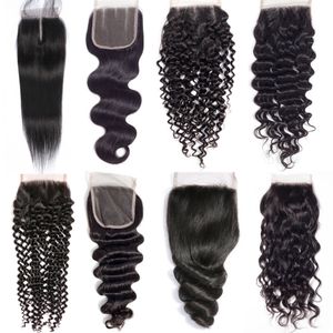 8a Virgin Human Hair Lace Closure Brasilianska Peruanska Malaysiska Indiska Straight Body Wave Loose Deep Water Natural Wave Kinky Curly Closures