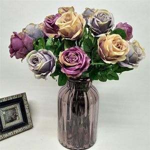 Künstlicher Rosenblütenzweig, Simulation blauer Zauberrosen für Hochzeit, Zuhause, dekorative künstliche Blumen