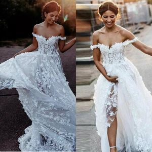 2019 Abiti da sposa bohémien con spalle scoperte in pizzo senza maniche Robe De Mari￩e Abito da sposa stile Boho A Line