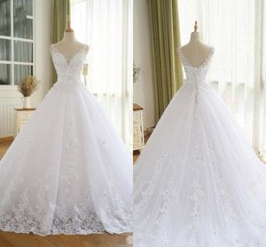 2020 Modest Brautkleider V-Ausschnitt Spitze Kristall Perlen Applikation A-Linie Korsettrücken Berta Hochzeitskleid Brautkleider Empfang Prinzessin