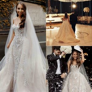 2020 Mermaid Wedding Dresses With Detachable Train Lace Appliques Beaded Country Wedding Dress Sexy Backless Robes De Mariée
