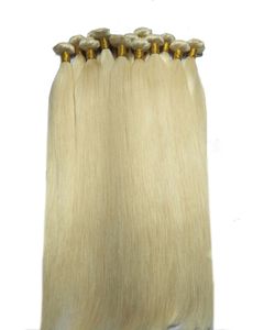 HOT SALE 100G 4st Hårvävningar Dubbel Wefts 100G/PC 613 Russian Blonde Hume Hair Color 613 kan färgas med mänskligt hårförlängning