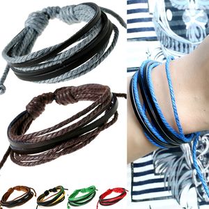 Bulk Handmade Multi Warstwowe Bransoletki Pleciona Skórzana Lina Vintage Retro Regulowany Nadgarstek Wrap Bangle Dla Mężczyzn Kobiety Moda Biżuteria