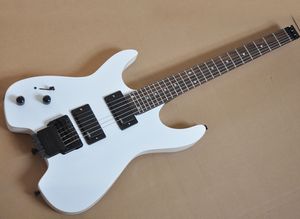 Weiße kopflose E-Gitarre für Linkshänder mit EMG-Tonabnehmern, Floyd Rose, Griffbrett aus Palisander, 24 Bünden, kann nach Wunsch individuell angepasst werden