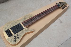 Factory Custom 6 Strings Electric Bass Guitar with Bird Eye Veneer,4 Pickups,Black Hardwares,Offer Customized