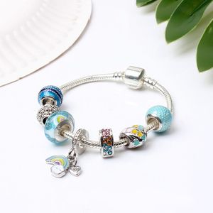 Wholesale- Glass Charm Bracelets Bead Christmas Rainbow series CZ Crystal Charms Dangle For Women Original DIY Jewelry Style Fit Pandora