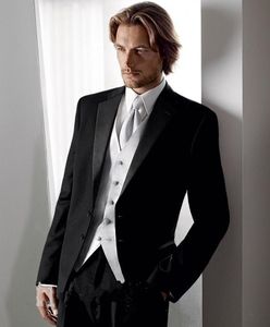 Новые поступления две кнопки черный смокинг жениха Notch лацкане жениха лучший мужчина свадебный выпускной ужин костюмы (куртка + брюки + жилет + галстук) 1501