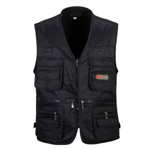 Män Bomull Multi Pocket Vest Sommar Ny Man Casual Tunn Ärmlös Jacka Med Många Fickor Mens Fotograf Baggy Waistcoat