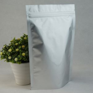 食品貯蔵袋、16×24 + 4cm 100ピース/ロットスタンド上の銀製の白い純アルミホイルジグロックバッグ、銀色のアルミニウムミルクパッケージ