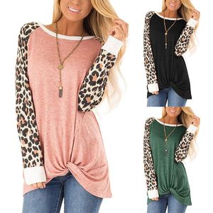 Новые женщины футболка с длинным рукавом лоскутное путешествия повседневная футболка шею топы с леопардовым принтом рубашки дизайнер Kink блузка осень и зима
