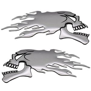 2pcs/Pair 3D Chrome Ghost Fire Skull Head Auto Motorcycle Car Sticker Emblem Decals For Haley Honda Kawasaki Suzuki