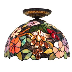 12 Inch Fashion Tiffany Grape Flower Ceiling Pendant Light Fixture Stained Glass Bedroom Living Ceiling Hanging Lamp