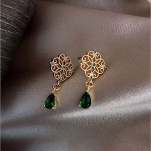 Wholesale- Designer Gold Retro Earrings Fashion Alloy 925 Silver Needle Earrings with Green Stone for Women Jewelry