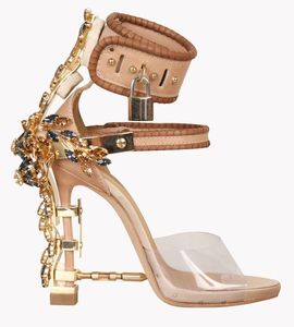 Hot Sale-Summer Luxury Strange Heel Crystal Padlock Ankle Strap Rhinestone Sandals