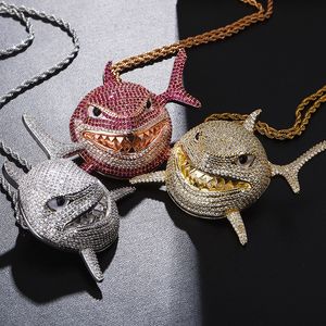 Ciondolo ghiacciato Gioielli di design di lusso Collana da uomo Dichiarazione Hip Hop Bling Grandi pendenti Diamond Tennis Chain Rapper 6IX9INE Shark Charms