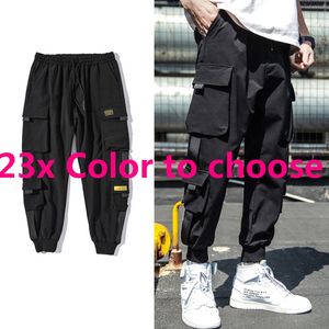 Spring Hip Hop Joggers Mężczyźni Czarne Harem Spodnie Multi-Pocket Wstążki Człowiek Spodnie Dysfunda Streetwear Casual Mens Pant M-3XL Bawełna Spodnie