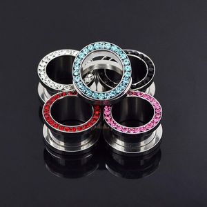 Titanium Aço Inoxidável Brinco Piercing Jóias Plug Earhole Expansão Inlay Bling Gemas Branco Rosa Vermelho Vermelho Azul Rhinestone Preto 8-14 mm 4size