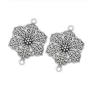 100шт Античное серебро цветок разъемы кулон подвески для ожерелье ювелирные изделия делая выводы 40x28mm